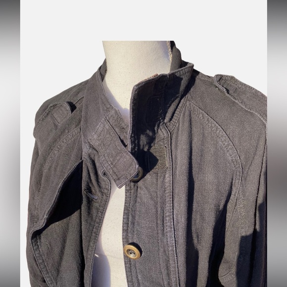 Free People Jayde Safari Jacket Black Long Sleeve Linen Women's Sz Med - Picture 3 of 14